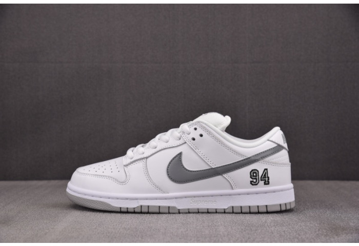 NK SB Dunk Low Supreme 94 White Metallic Silver- HQ8487-100