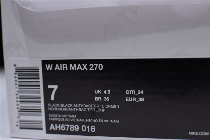 nike womens air max 270 black purple ah6789 016