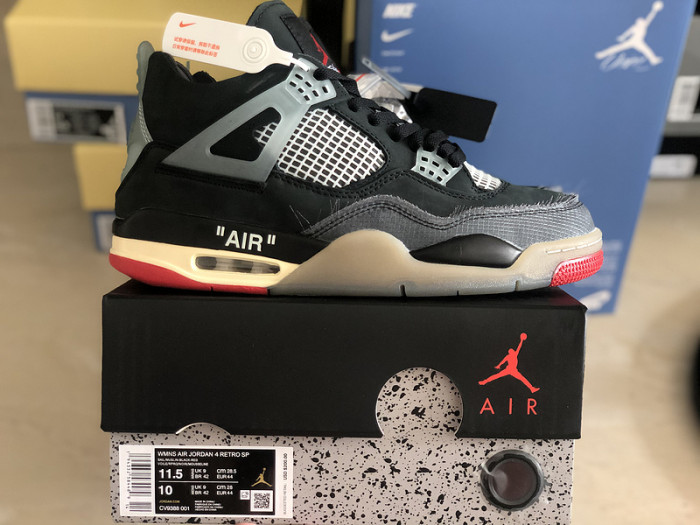 o-w x air jordan 4 “bred” black/red cv9388-001