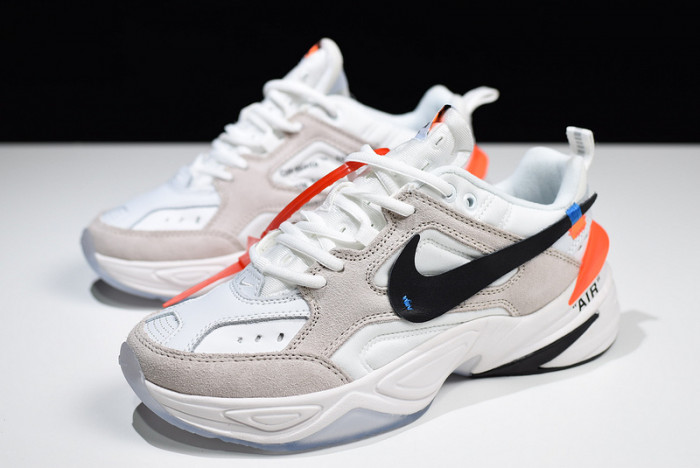 o-w x nike m2k tekno white, black & team orange a03108 058