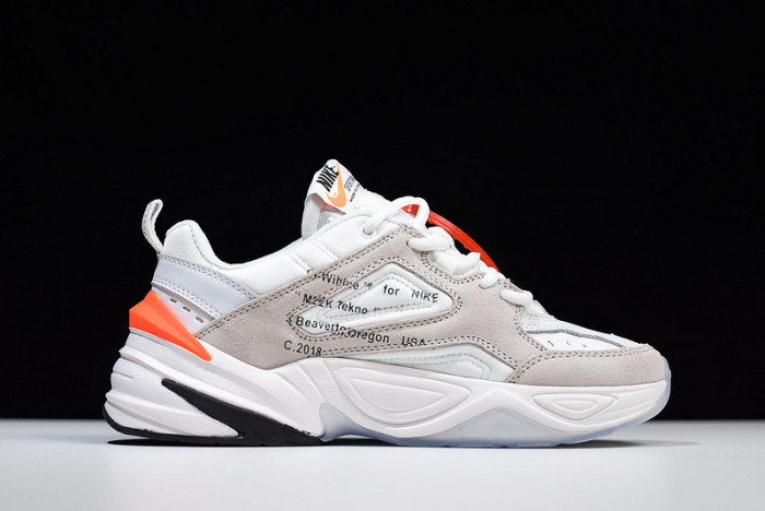 o-w x nike m2k tekno white, black & team orange a03108 058