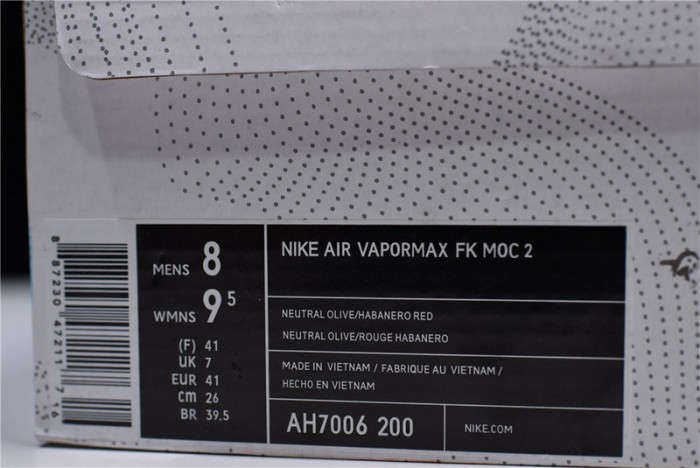 nike vapormax fk moc 2 natural olive habanero red air vapor max ah7006-200