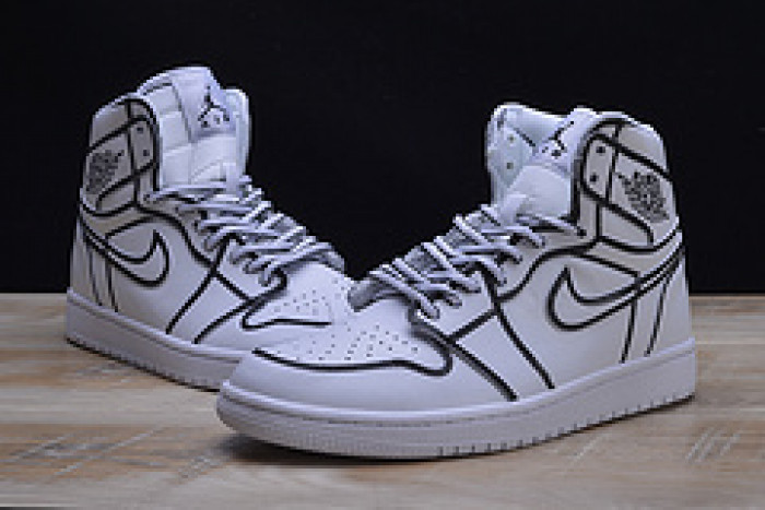 nike air jordan 1 retro “comic 3d pencil” white hand-painted mens aa4724-110