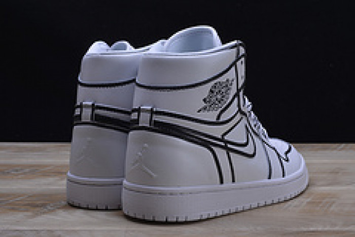 nike air jordan 1 retro “comic 3d pencil” white hand-painted mens aa4724-110