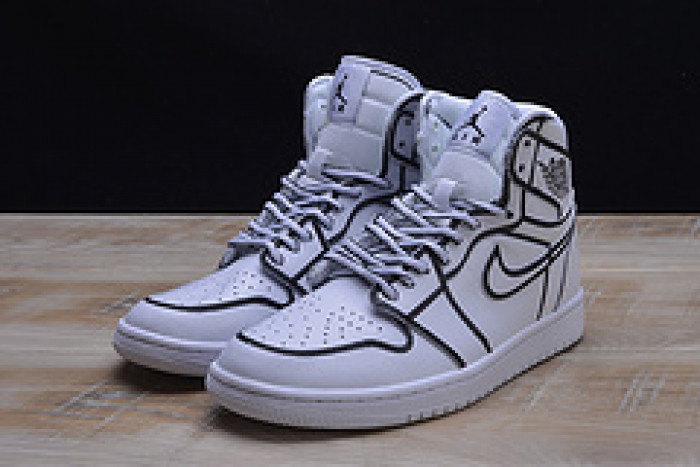 nike air jordan 1 retro “comic 3d pencil” white hand-painted mens aa4724-110